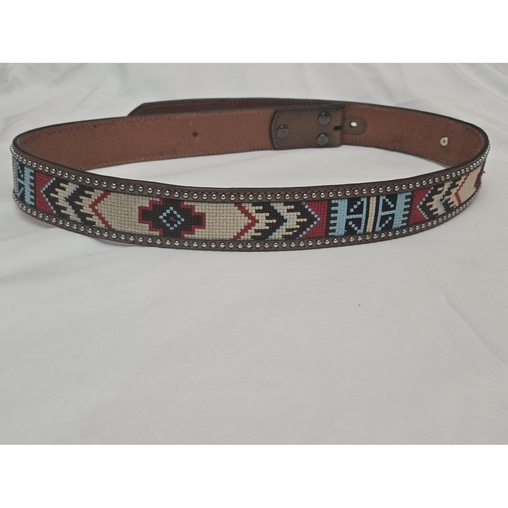 Ariat Mens Aztec Wild West Beaded Belt - Brown - 34 - NO BUCKLE- Great Condition